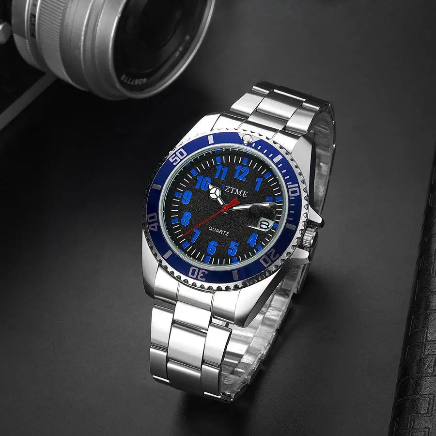New burst men's fashion steel belt watch luminous pointer function with calendar quartz watch 2