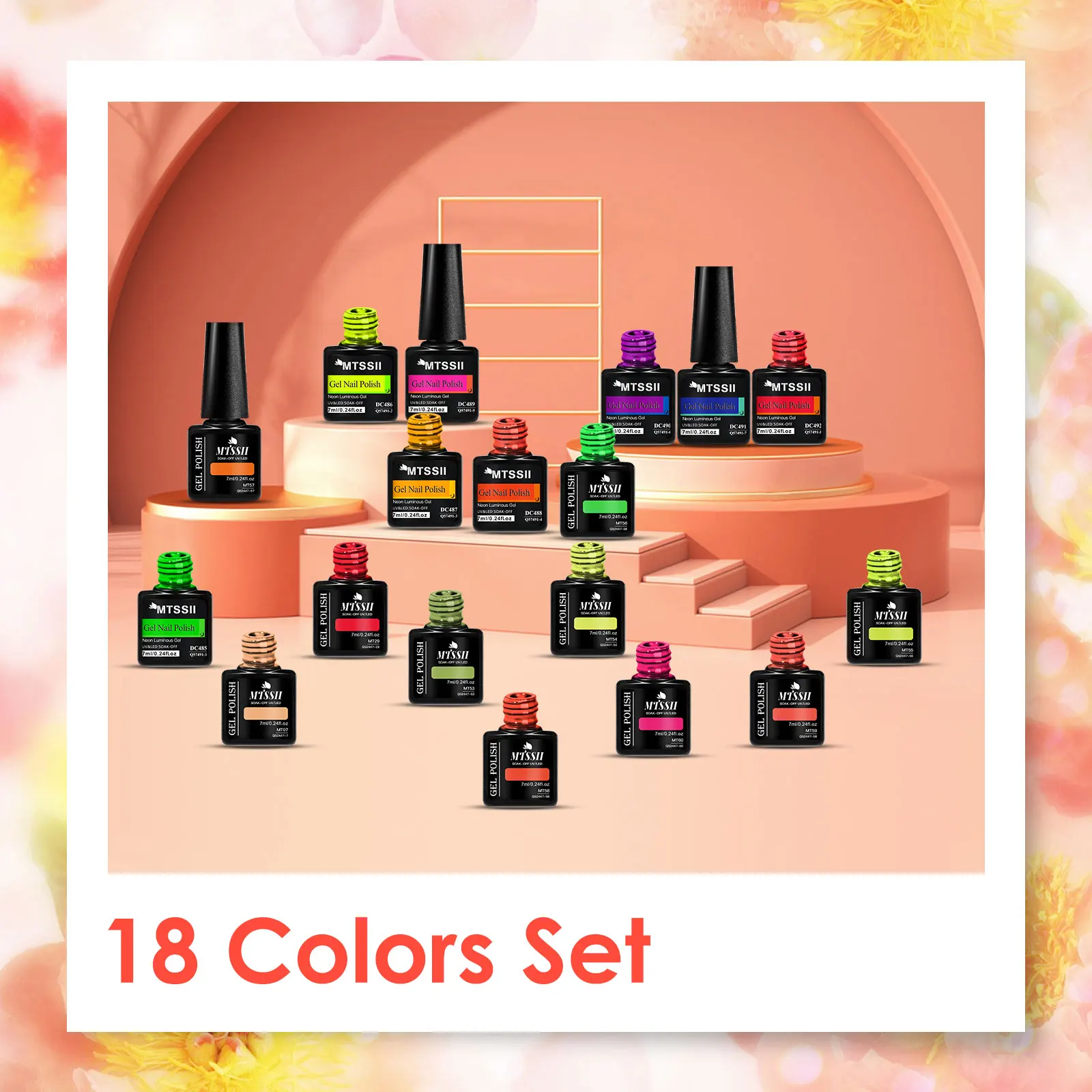 18Pcs/Set Fluorescent Partially Glowing Gel Set Nail Polish Gel Sequins Gel Set UV Semi Permanent Nail Art Varnish Manicure Kit 6