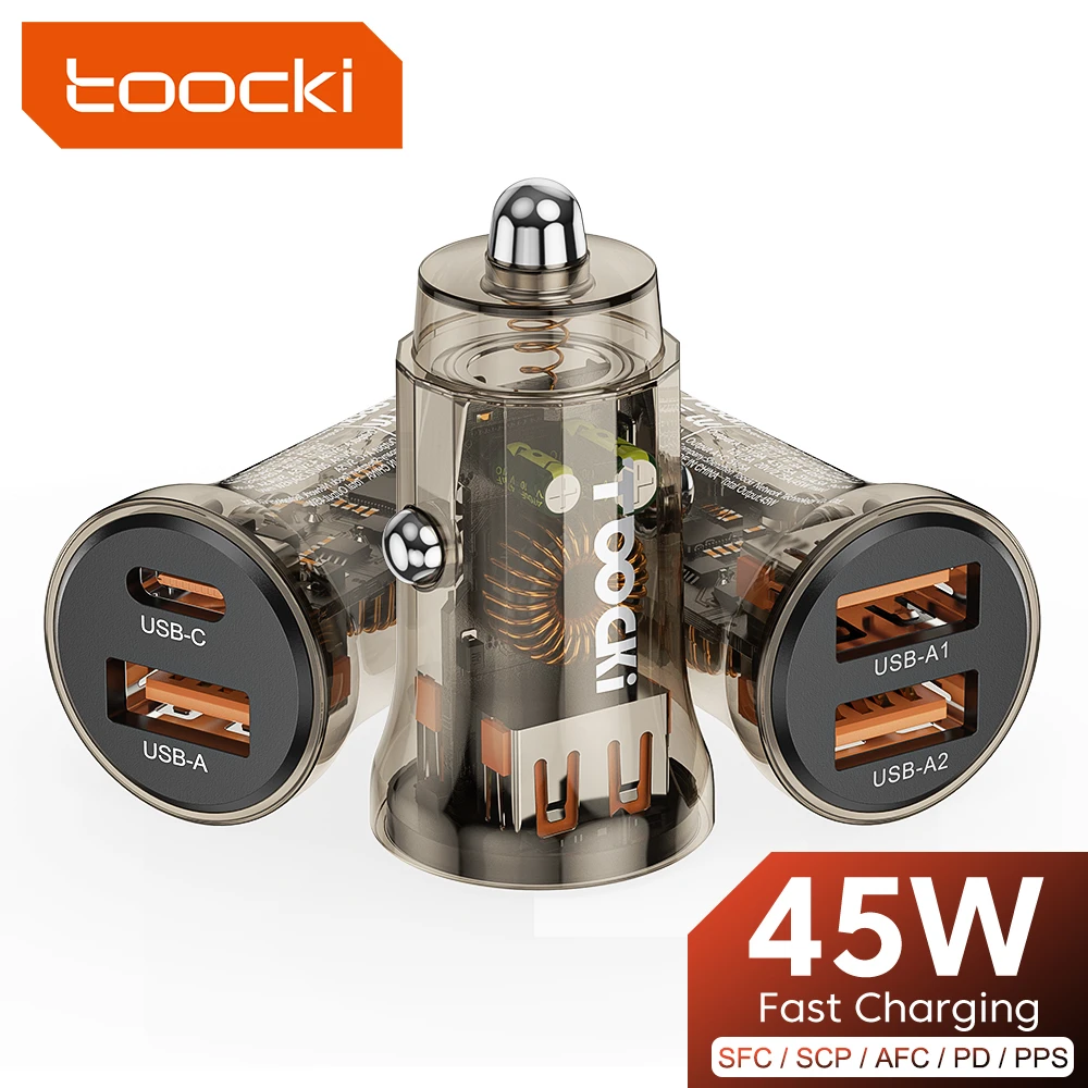  Toocki USB Car Charger Quick Charge 4.0 QC4.0 QC3.0 QC SCP 5A PD Type C 30W Fast Car USB Charger For iPhone Xiaomi Mobile Phone 