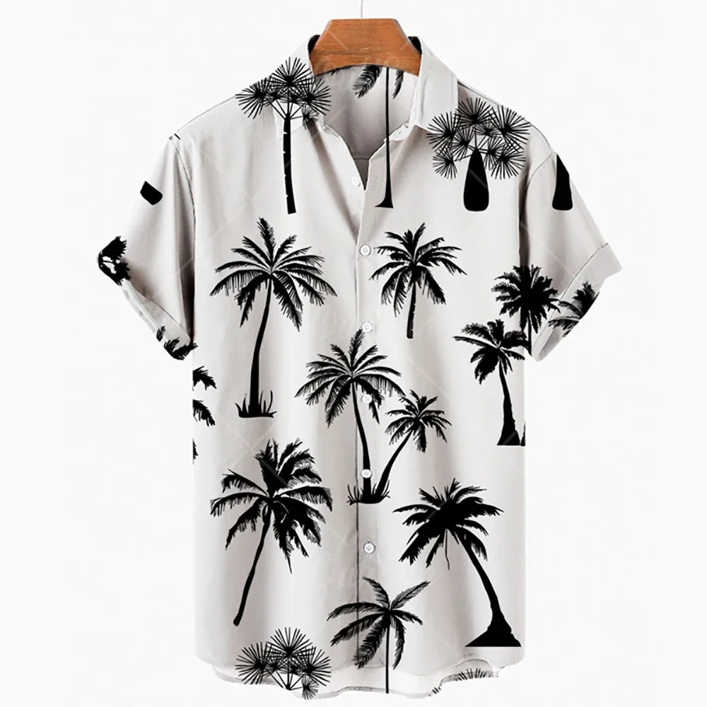 

2024 Summer Hawaiian Shirt Men 3D Printing Retro Coconut Tree Pattern Short Sleeve Shirt Man Camisa Vacation Casua Beach Tops
