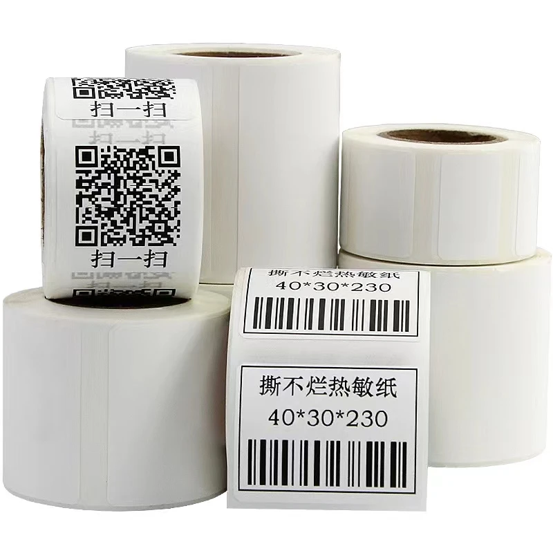 

5 Rolls Small Tube Core Portable Thermal Label Roll 25 30 40 50mm Barcode Printer Waterproof Tear Resistance White Price Sticker