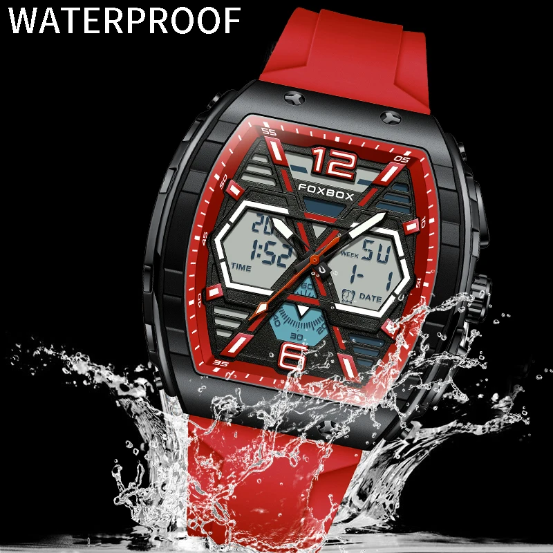 FOXBOX 2023 New Top Brand Men's Watches Luxury Square Quartz Wristwatch Waterproof Luminous Chronograph Watch For Men Date Clock