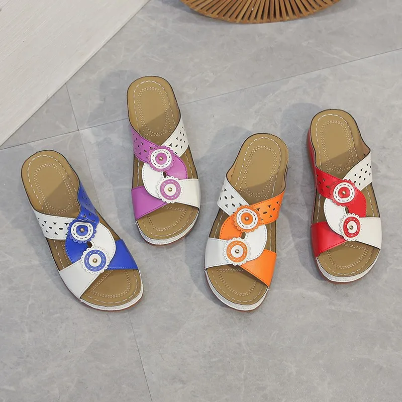 

Женские винтажные туфли на танкетке, с открытым носком, Нескользящие кожаные сандалии в стиле ретро, лето 2024