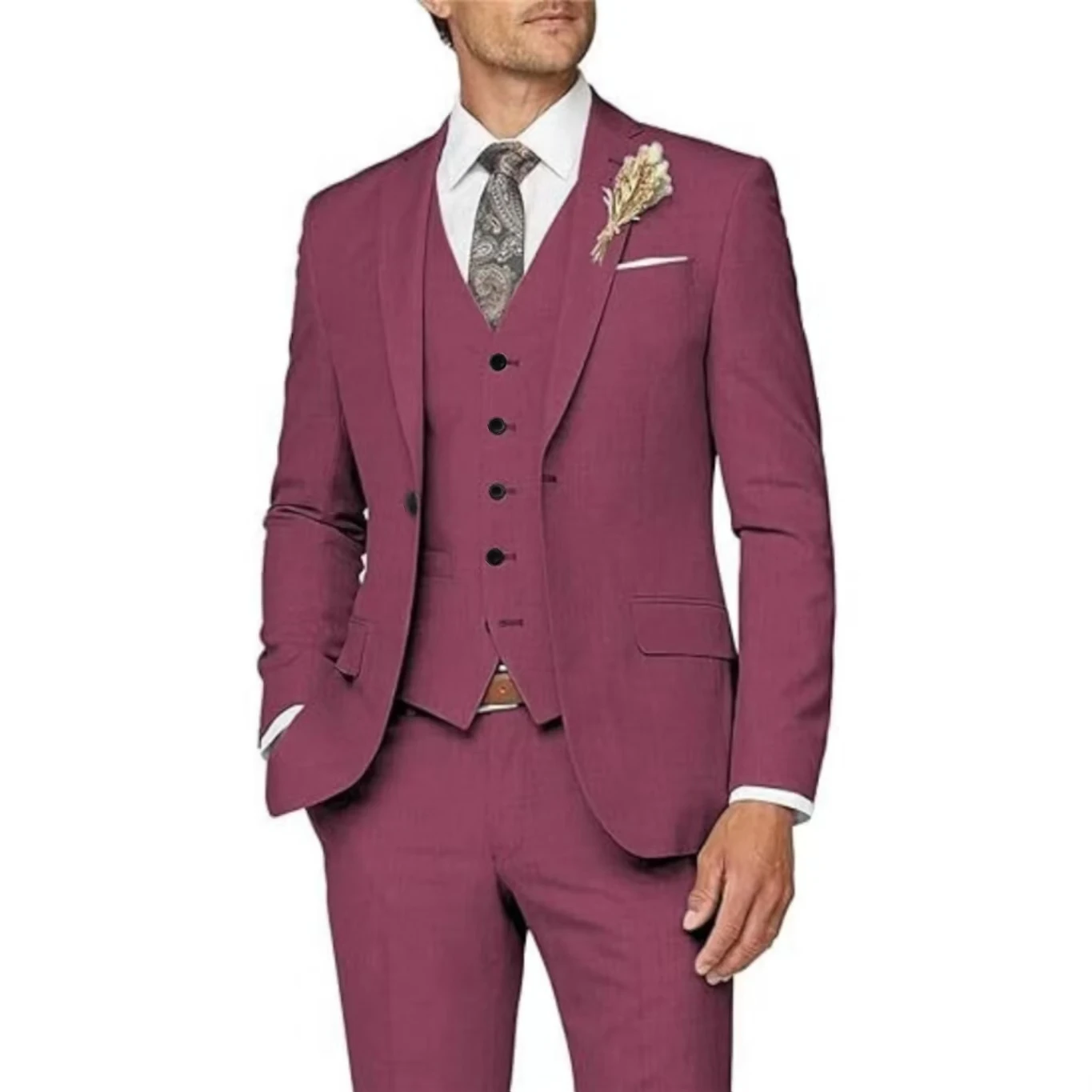 Formal Men Suits 3 Pieces Jacket Vest Pants Elegant Sets Of Clothes Brides Wedding Dresses