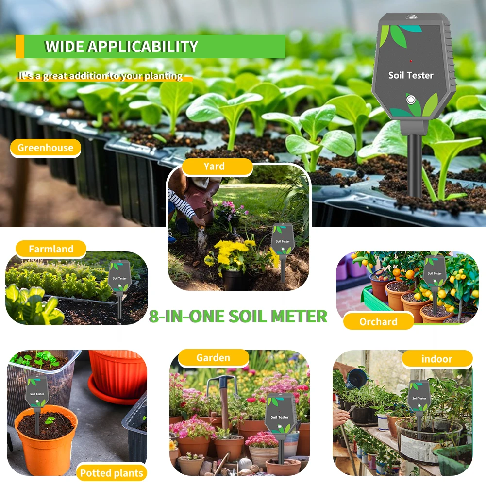 6 IN 1 Multifunction Soil Meter Digital Ph Tester EC/Light/Moisture/Fertility Tester Thermometer Removable Panel for Garden 6