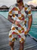Color Gradient 2 Pcs Sets Golf Summer Fashion Mens Polo Shirts Short Sleeve + Short Pants Sets Tracksuit Casual Beach Suit 3