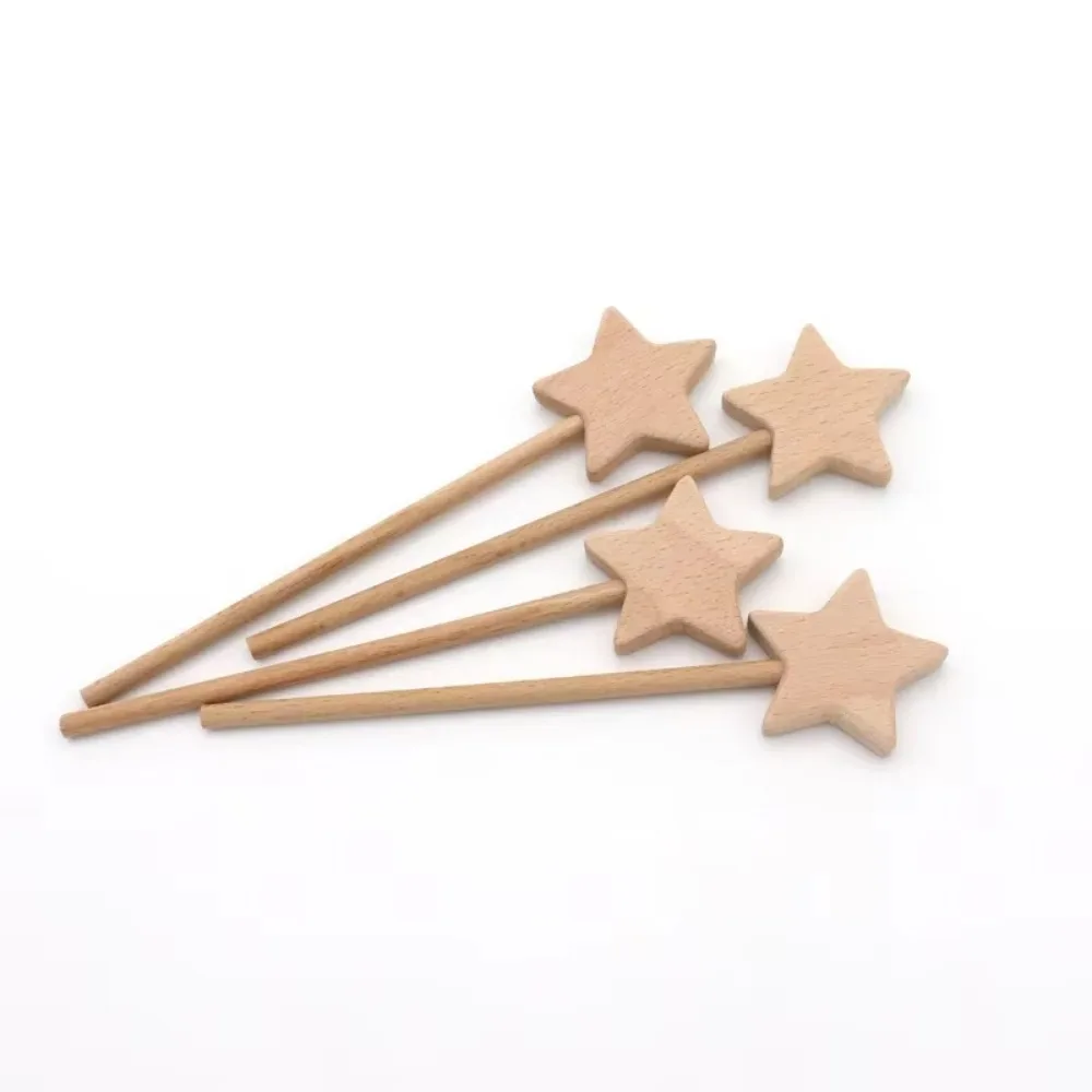 1pc INS Kids Birthday Party Favors Wooden Star Fairy Stick Beech Moon Fairy Wand Baby Shower Cloud Photo Props