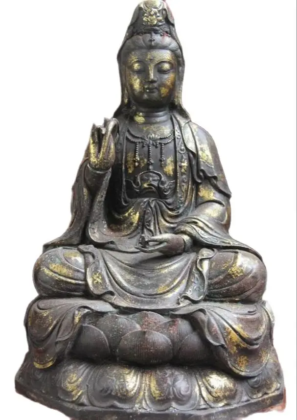 

42CM 17 " Chinese Old Bronze Copper Kwan-yin Guanyin Boddhisattva Goddess Buddha Statue