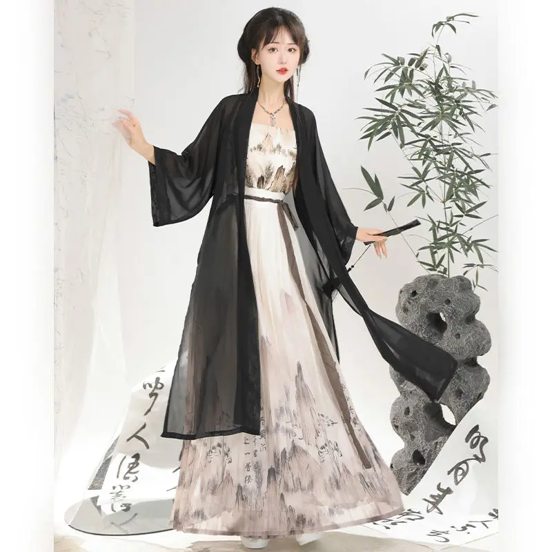 Chinese Song Dynasty Embroidery Hanfu Coat  Three Piece Set Daily Women Chinese Improved Hanfu Chinese Cosplay Hanfu Costume