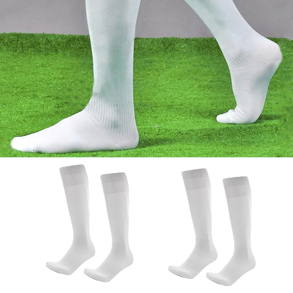

Unisex Sports Mens Boys Football Soccer Plain Long Socks Over Sock (White)