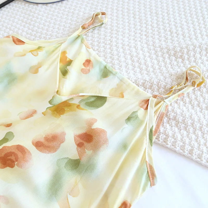 2024 New Women's Summer Sleeping Skirt with Viscous Fiber Soft and Comfortable Printed Slim Fit and Gentle Sleeping Skirt Ladies