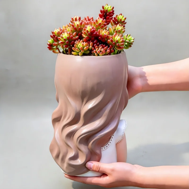 대형 요정 소녀 화분 실리콘 몰드, 선인장 및 다육식물용 콘크리트 화분, DIY 홈 데코 공예 도구