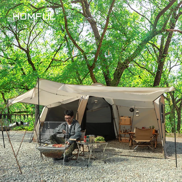 HOMFUL Glamping Tunnel tent Camping Waterproof One Bed Room And One Living Room Outdoor Family