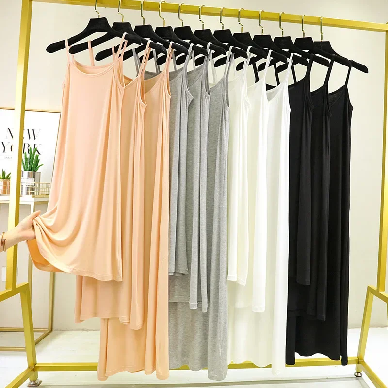 Modal Camisole Dress Women Summer Inner Wear Black White Loose plus Size Long Thin Underdress Casual Elegant Ankle-length - Image 2