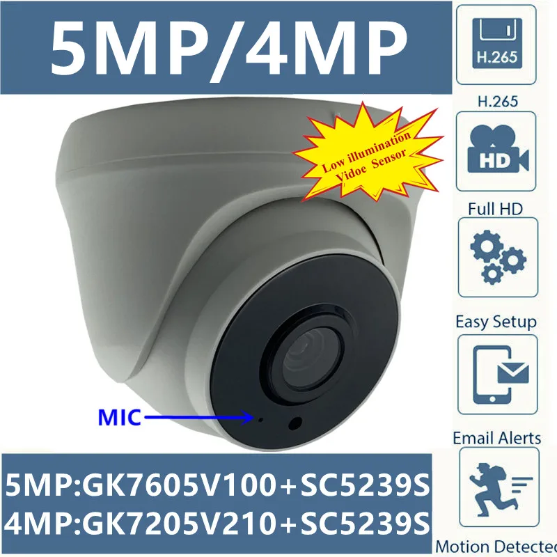 4/5MP Built-In MIC Audio IP Ceiling Dome Camera GK7605V100+SC5239S 2880*1616 H.265 3 Array LEDs IRC Onvif XMEYE P2P Radiator |