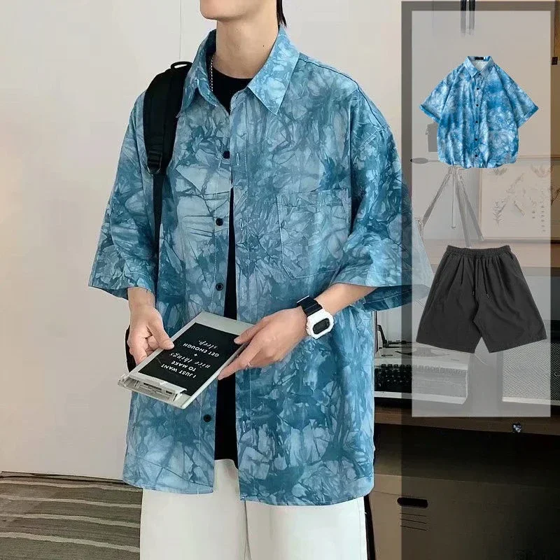 Conjunto de camisetas y pantalones cortos negros para hombre, trajes deportivos de dos piezas, estilo coreano 2024, conjuntos de camisetas y pantalones cortos para hombre, poliéster, novedad en camise