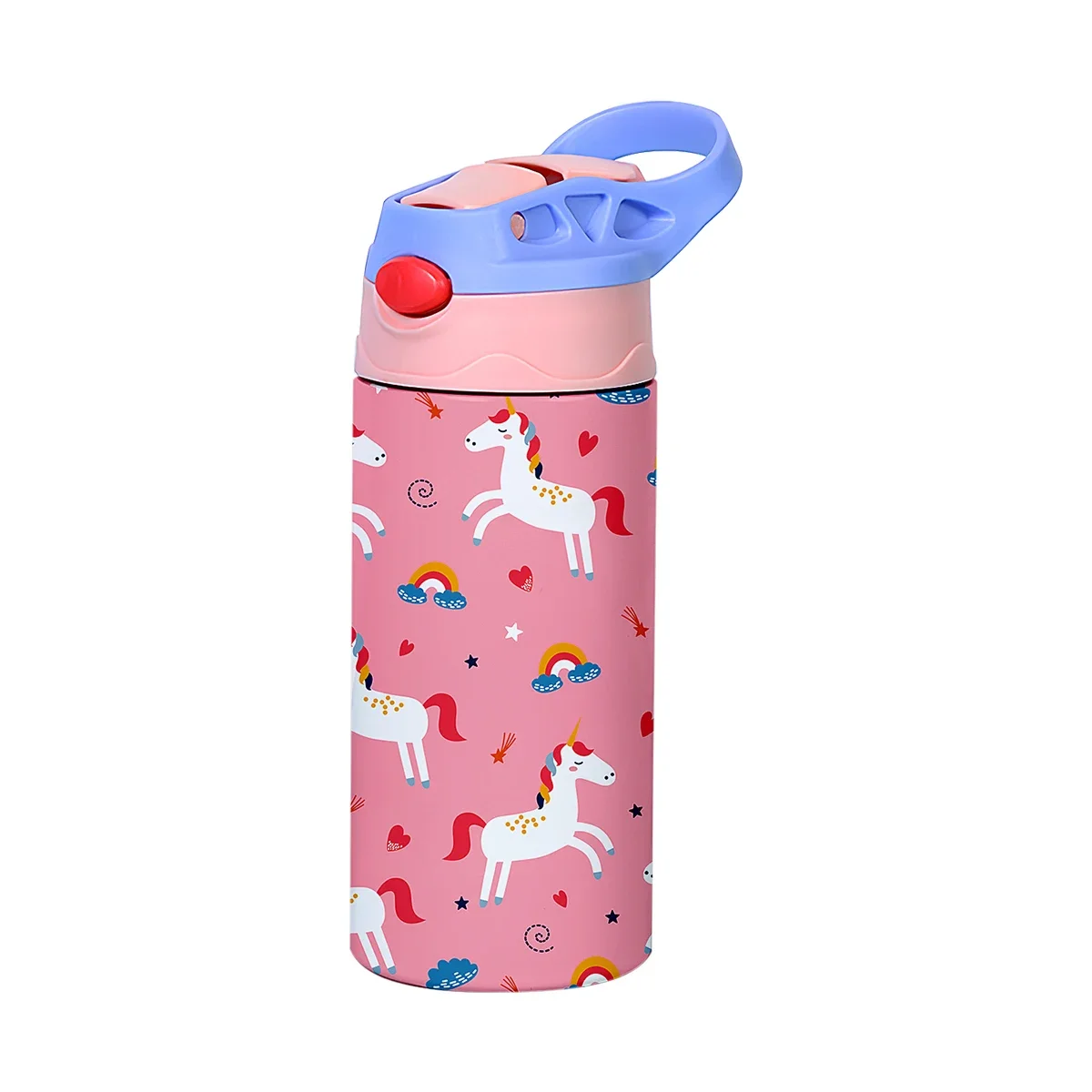 12OZ/360ml Stainless Steel Insulated Bottle Cartoon Pattern Thermos Cup Children Thermos Kettle Outdoor Portable Handheld Cup
