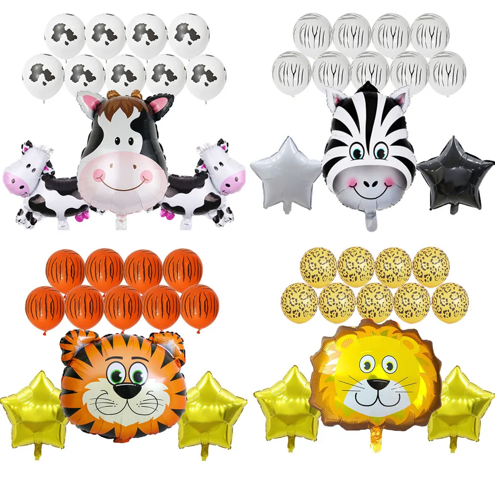 

12pcs Cow Tiger Zebra Lion monkey Head Birthday Balloons Animal Theme Party Animals Decor 12inch Latex Helium Kid Toys Supplies