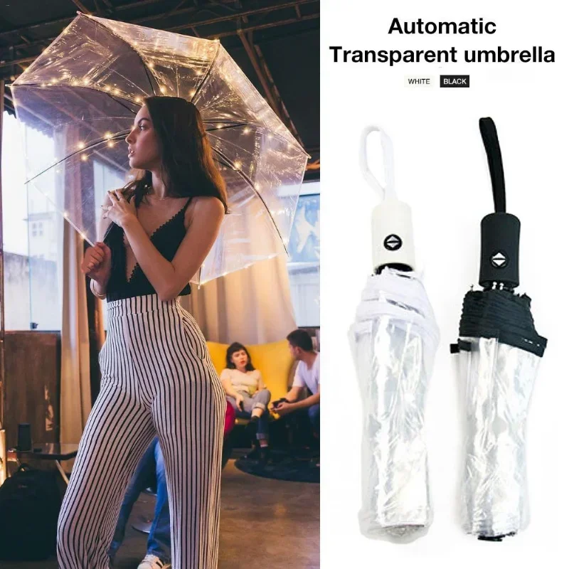 Transparent Automatic Windproof Folding Umbrella for Men Women Outdoor Travel supplies wind resistant umbrella,folding umbrella,automatic umbrella,windproof umbrella