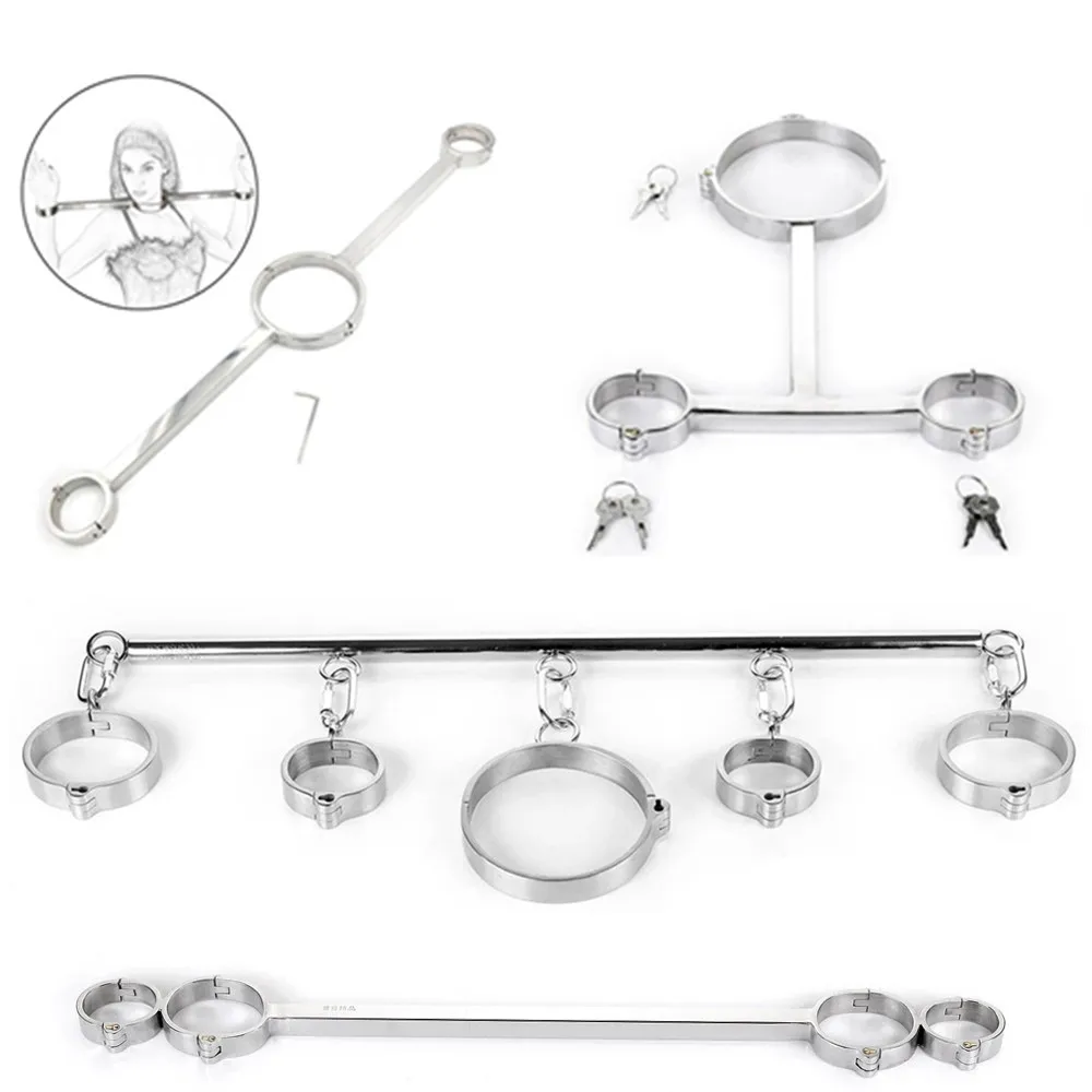 Metal Handcuffs Foot Shackles Collar Restraint Bdsm Gay Bondage Set Sex