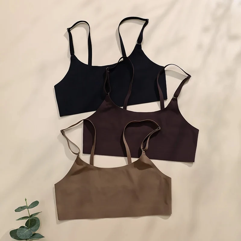 Us Size Solid Ice Silk Seamless Wireless Bras And Women Underwear Set