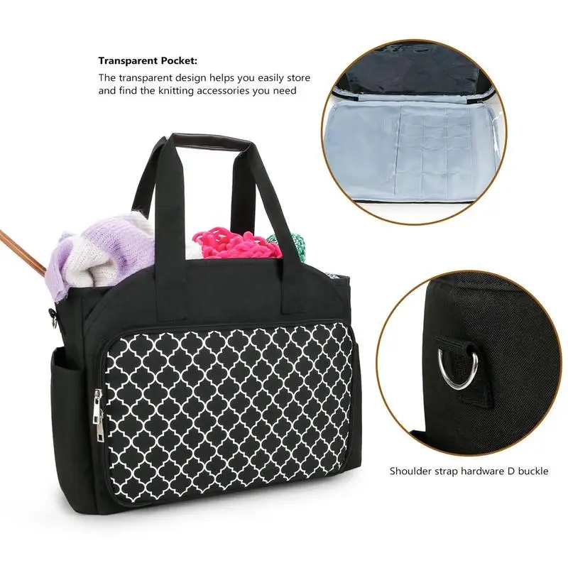 Knitting Bag Yarn Storage Tote Carrying Yarn Skeins Storage Holder Pockets For Hooks & Needles Portable Tote Basket 300D Nubuck