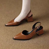 Sandales à talons hauts femme bout pointu chaussures à talons peu profonds 2025 été tendance mocassins Slingback chaussures robe élégante pompes Mujer 5