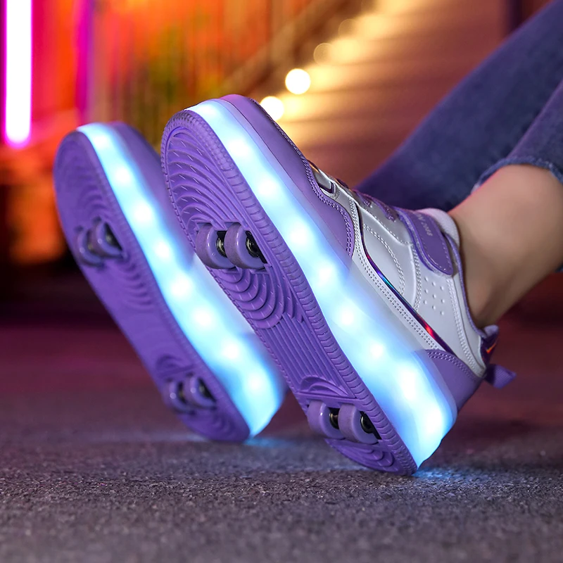 Kids Sneakers Sports Shoes Kids Sports Shoes Kids Shoes Four wheel roller shoes Boys and girls walking shoes can walk, slide and shrink flashing lights for primary school students