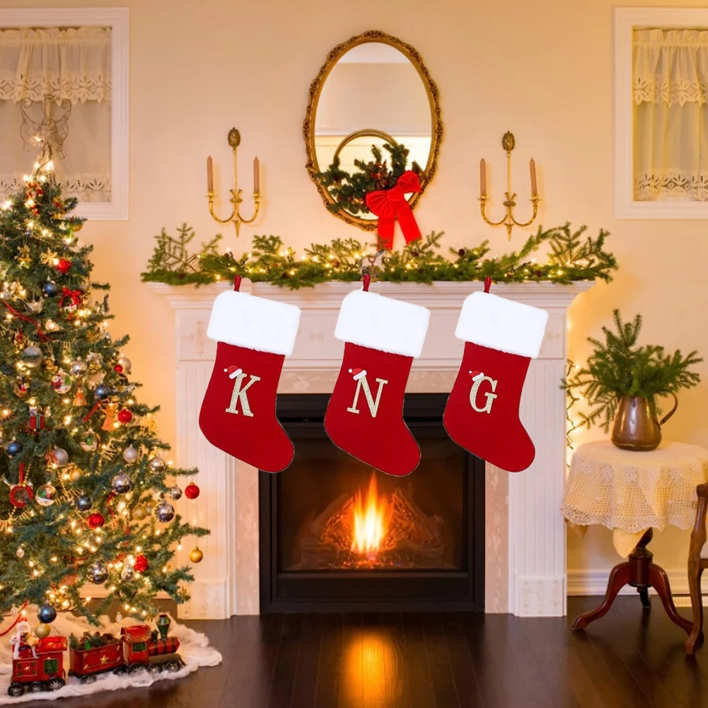 

Letter Velvet Christmas Decorated Socks DIY Words Holiday Hangings Christmas Children'S Goodie Bag Family Celebration Decoration