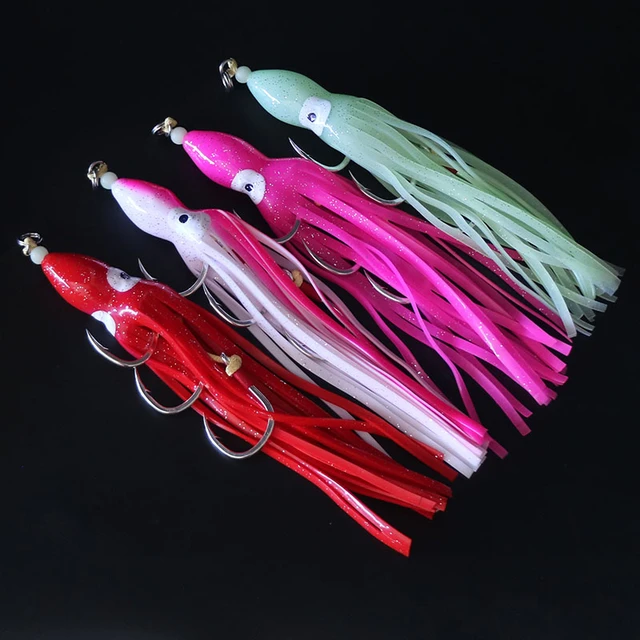 HISTOLURE Octopus Lure Squid Jig Soft Fishing Lure Glow Lumious Slow Jig  Silicone Skirt 5/0 Assist Jigging Hook Sea Fishing Hook - AliExpress