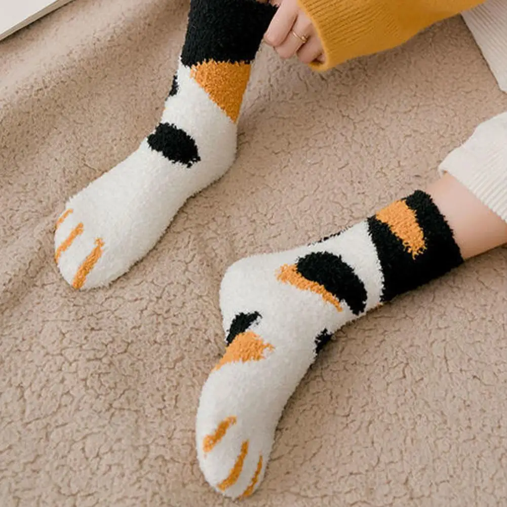 Herbst Winter Korallen Samt Socken Lustige Nette Stil Tier Katze Pfote Cartoon-Muster Frauen Baumwolle Socken Hause Boden Socken – Detail 14