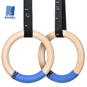 1 Pair Wood Gymnastics Rings with Adjustable Straps GYM Ring for Kids Adult Home Fitness Pull Up Strength Training 1