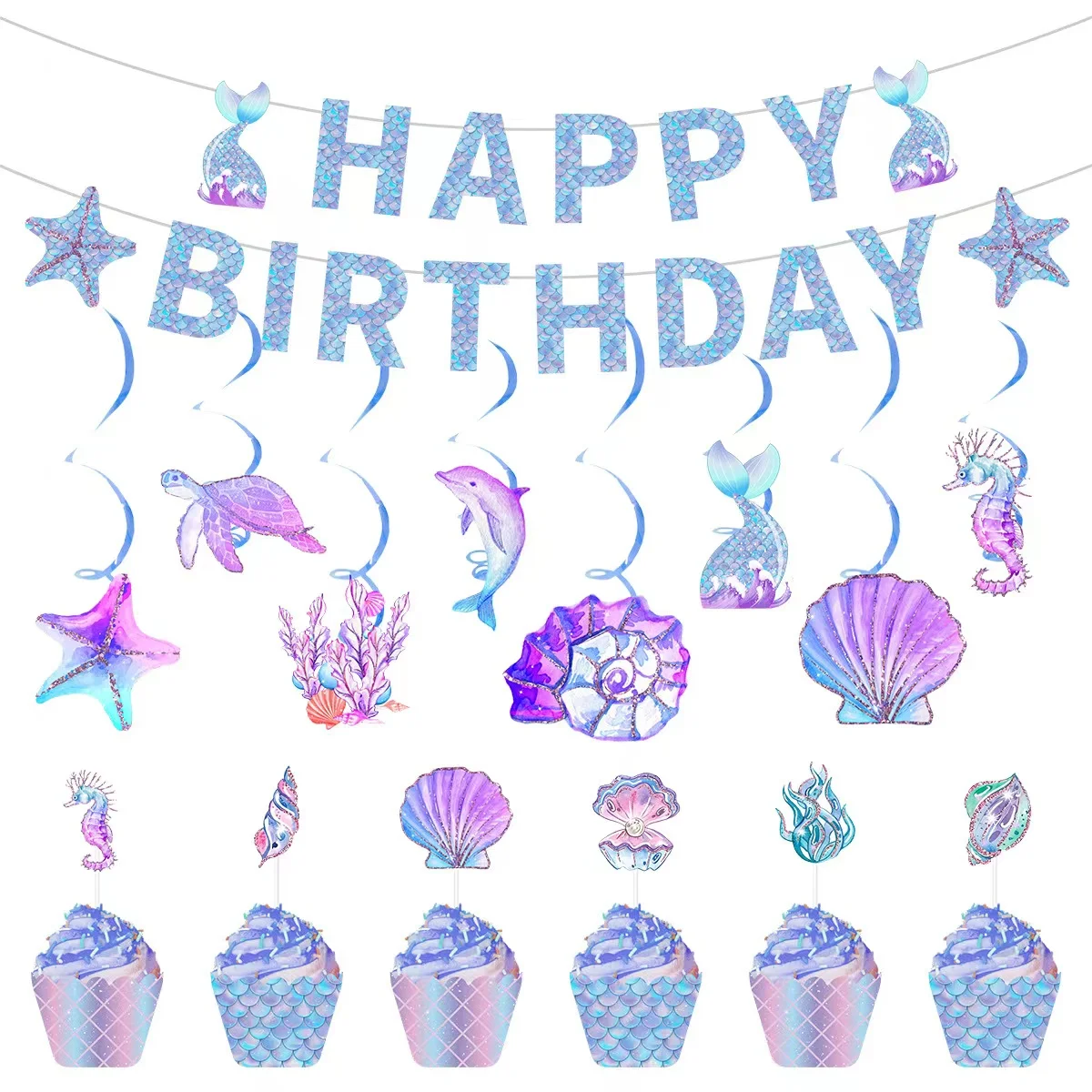 

Mermaid Party Cupcake Top Package Mermaid Cake Decoration Banner Baby Shower Children's Birthday Party Wedding Decoration
