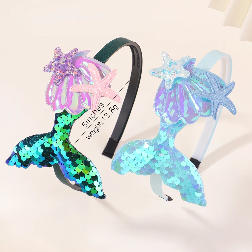 Multi-layer Sequins Mermaid Headbands Hair Bands For Girls Rainbow Pearls Handmade Kids Hair Accessories