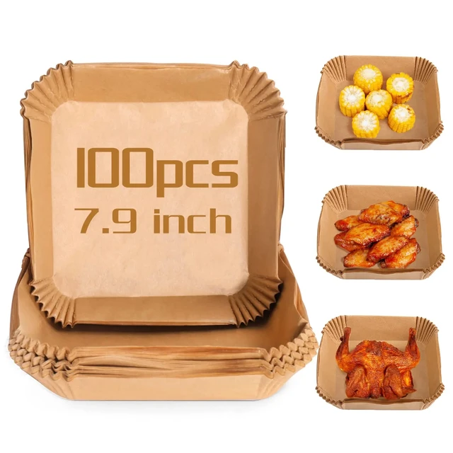 Air Fryer Disposable Paper Liner Air Fryer Natural Parchment Paper Non-Stick Air Fryer Liners, Size: 200pcs, Brown 1041