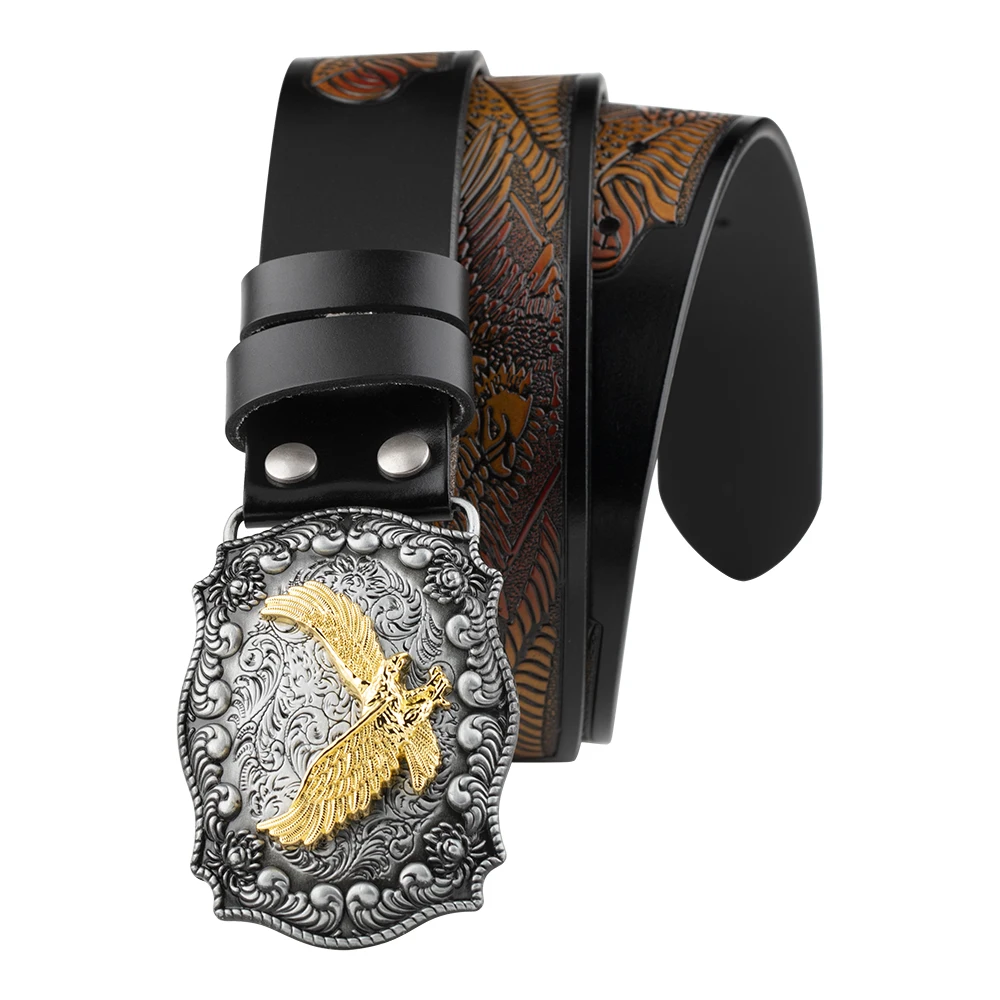 Embossed Eagle Belt No Buckle Decorative Strap