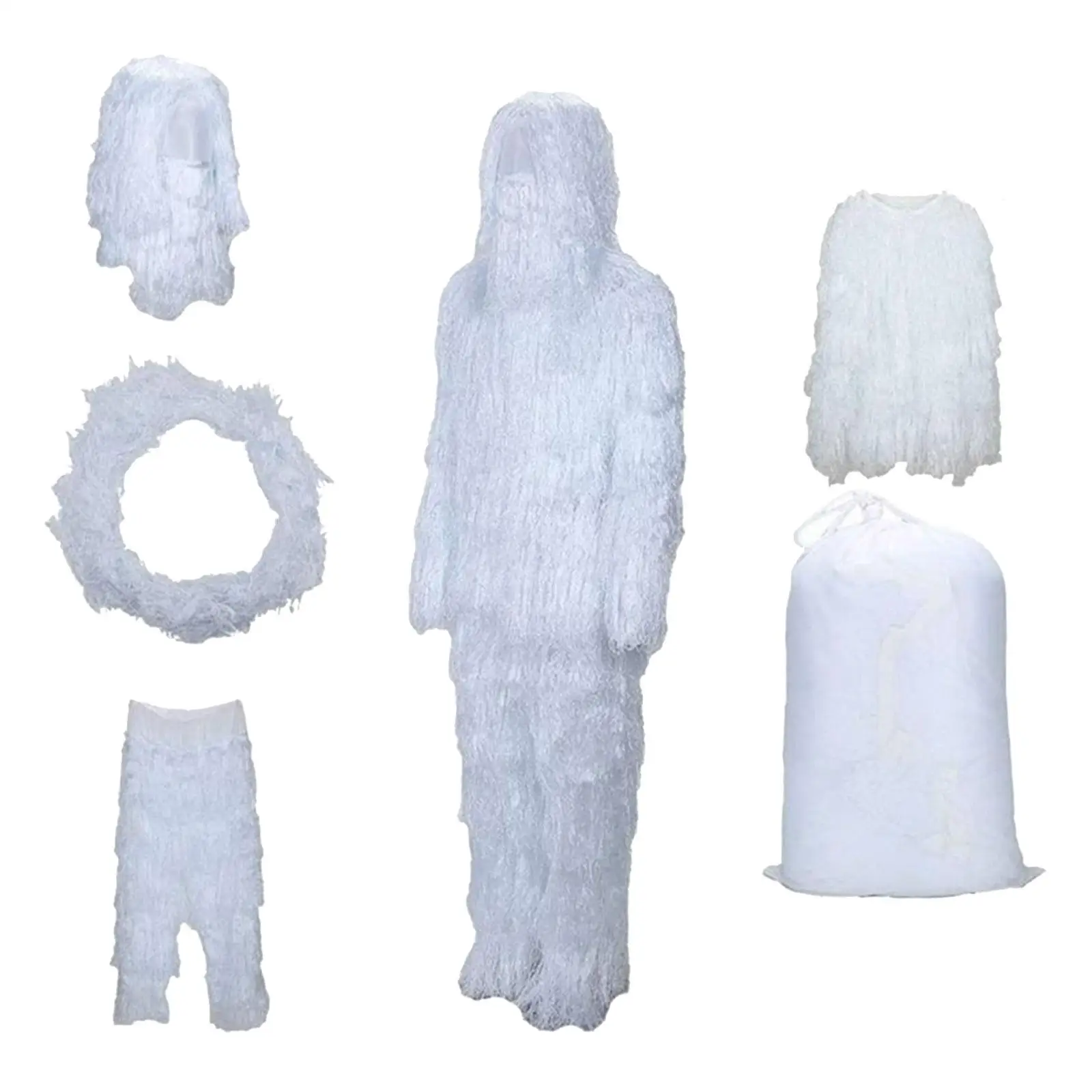 White Ghillie Suit Outfits Gear Uniform Set for Game Halloween Snowfield