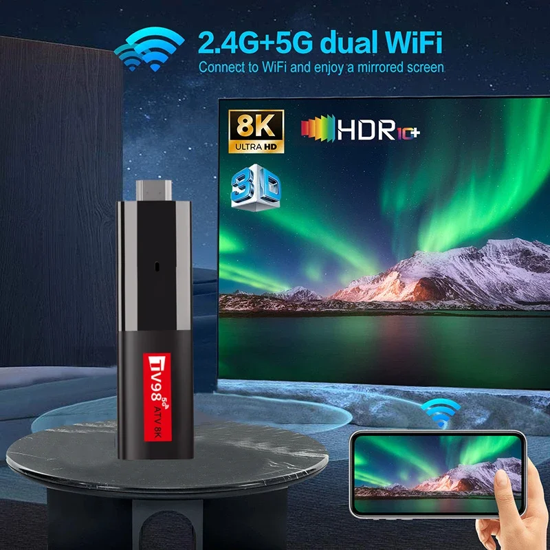 TV98 ATV Smart TV Stick Android 14 Allwinner H618 TV Box 2GB 16GB Support OTA 8K Media Player Wifi6 HDR10 Voice Remote TV Box 3