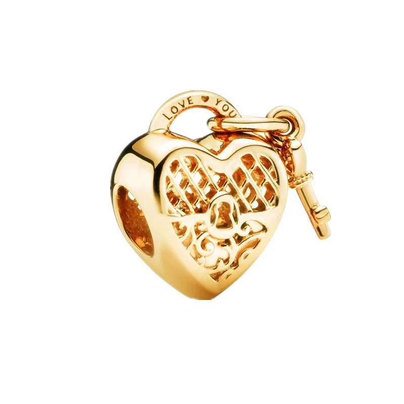 Beads Charms Charm Jewelry Sterling Silver Jewelry New Fine Rose Gold Lock Key Pendant Love You Heart Padlock Charm Bead Fit Original European 925 Silver Bracelet DIY Gift