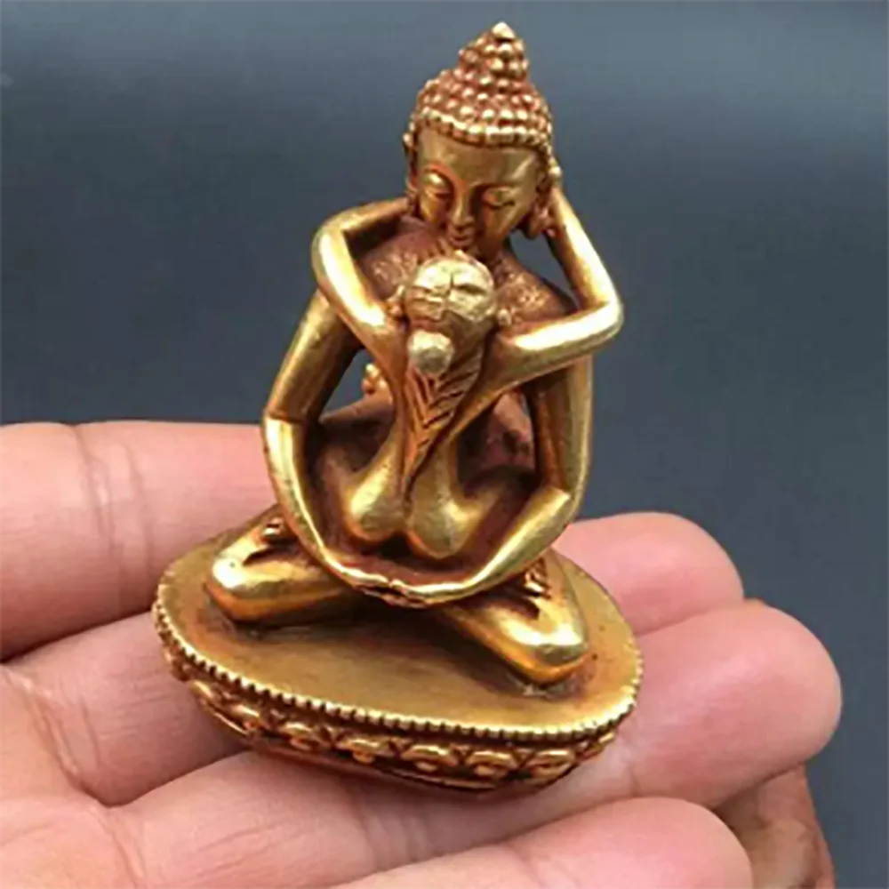 Tibet Bronzo Dorato Buddismo Loto Vajrabraiava Phurpa Vajra Yab-Yum Budda Statue