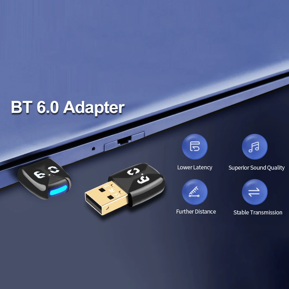 BT 6.0 어댑터 USB BT 6.0 동글 플러그 앤 플레이 무선 동글 (BT 키보드/마우스/헤드폰/스피커용)