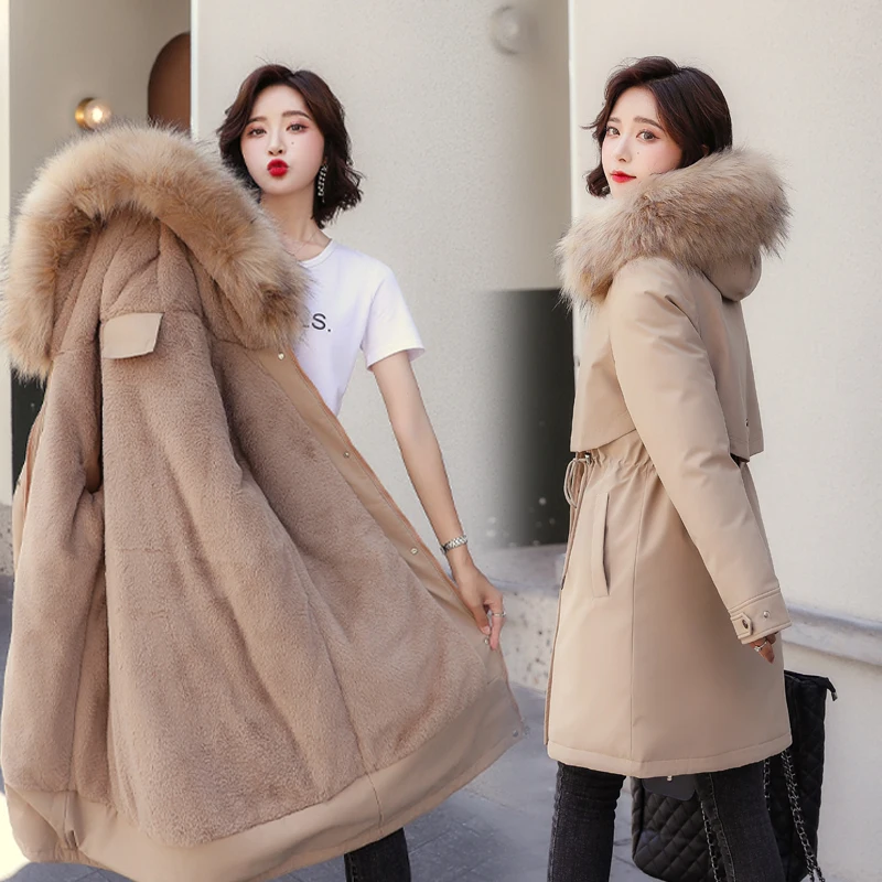 Loose Fit Thiened down Cotton Jaet Women's Mid-Length Korean Sle Waist-Cinching plus Size Cotton Coat for Heavy Girls