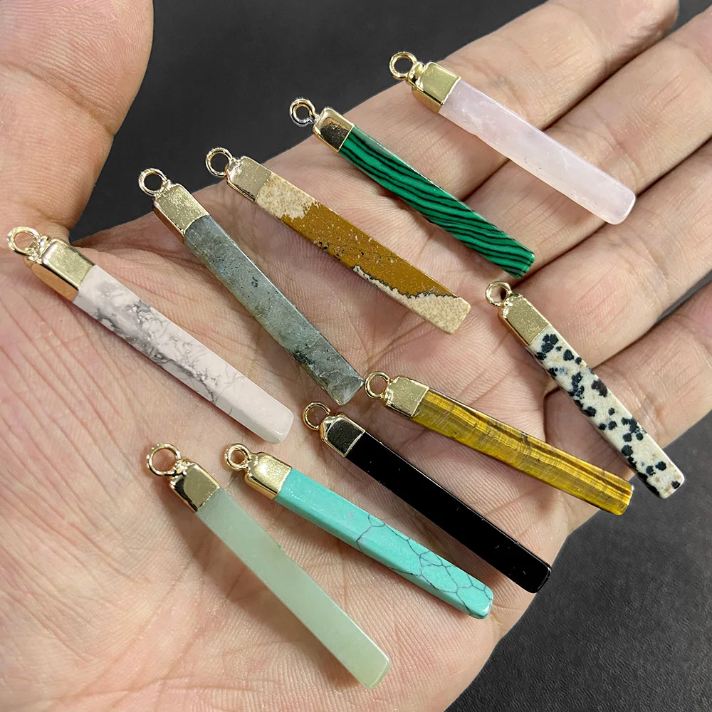 

4x40mm Natural Stone Rectangular Pendants Quart Howlite Bar Shaped Charm Fashion Crystal DIY Jewelry Accessories Earring Making