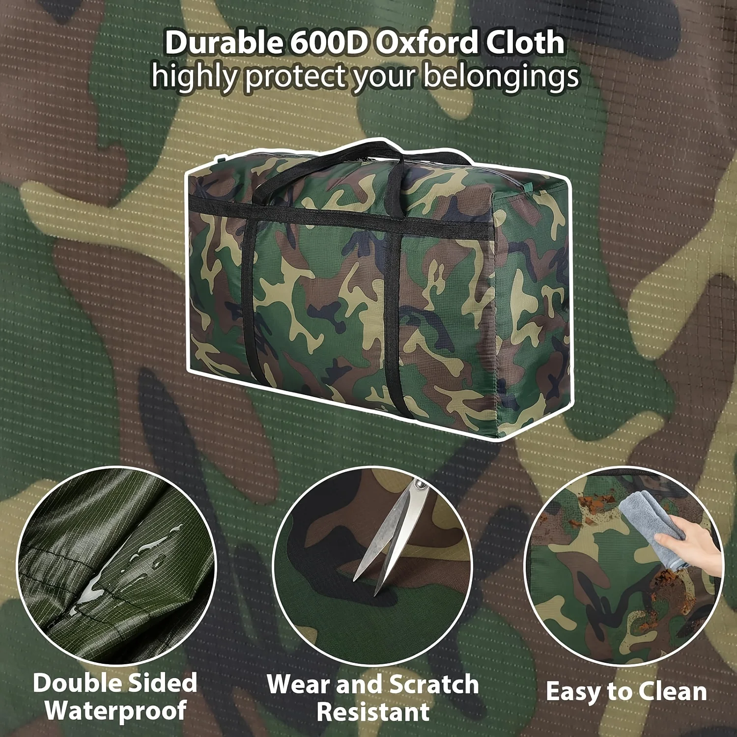 Extra Large 100L Camo Moving Bags - Heavy Duty, Waterproof Storage with Durable Handles & Double Zipper Closure 5
