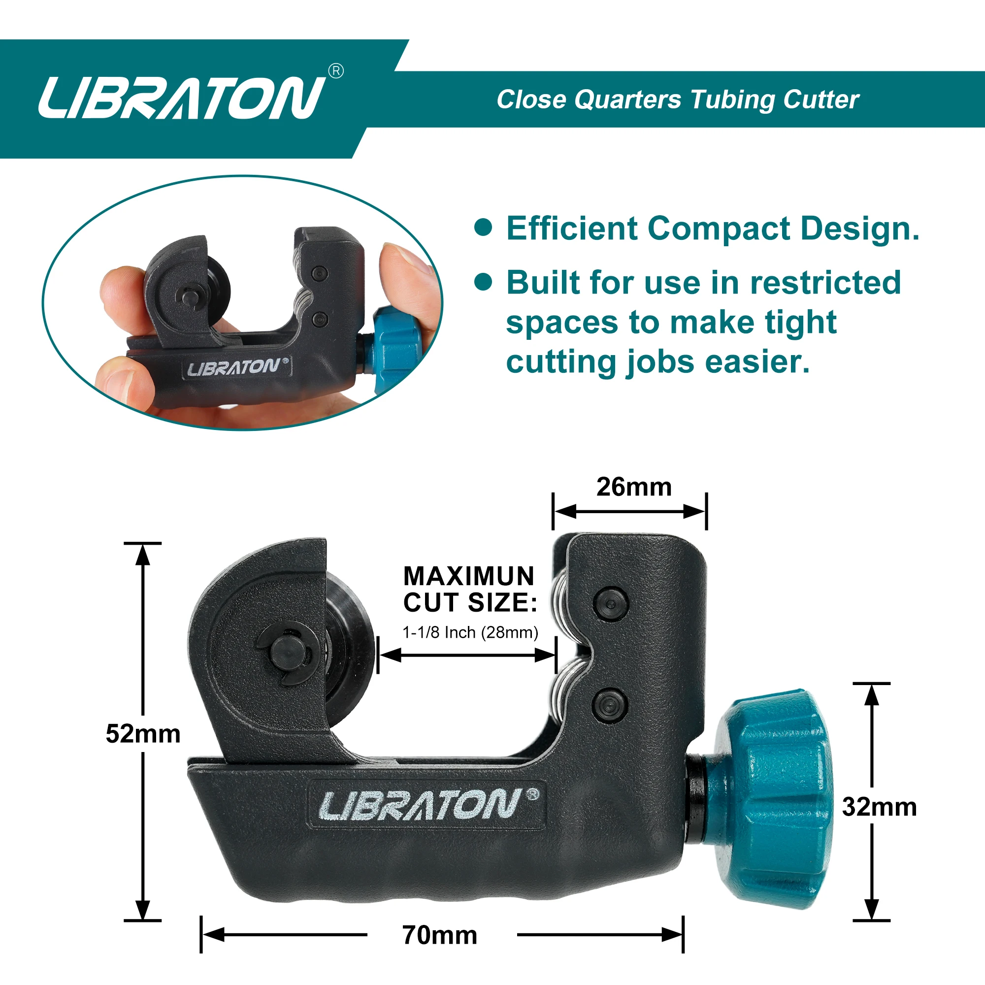 LIBRATON 닫기 쿼터 및 스크류 피드 튜브 커터 - 4mm에서 28mm까지 구리, 황동, 알루미늄, 강철 튜브 절단