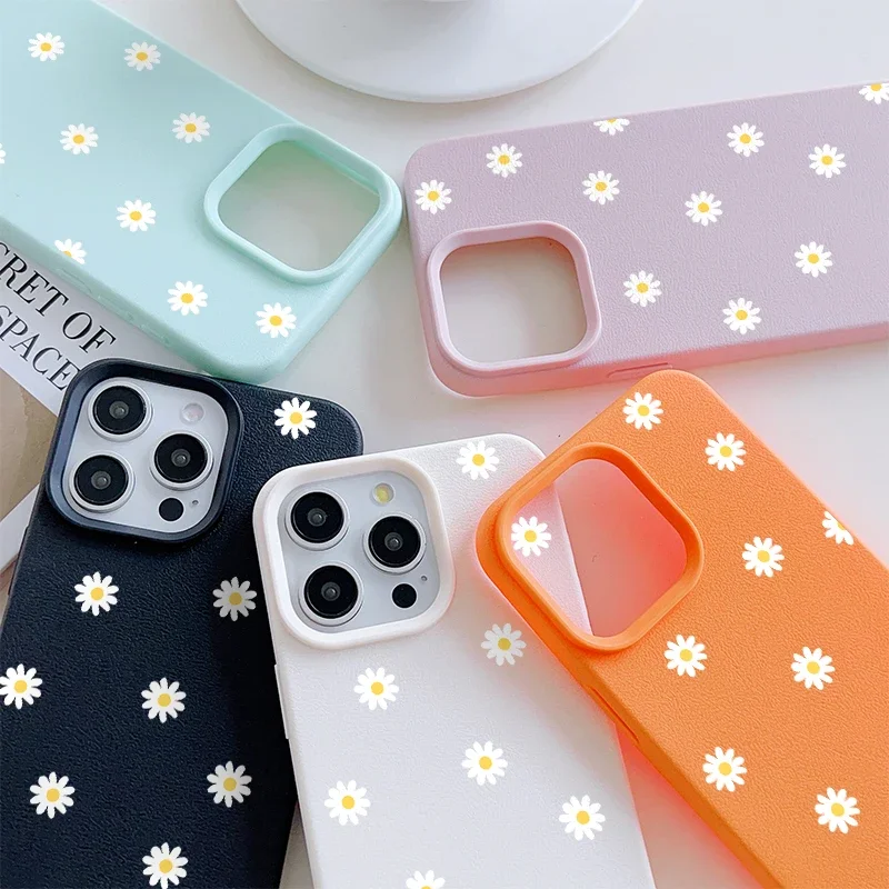 Daisy Flowers Lichee Pattern Silicone Leather Cover