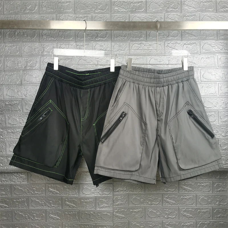 

Multi Pocket Functional Splicing Shorts Men Elastic Waist Zippered Work Shorts