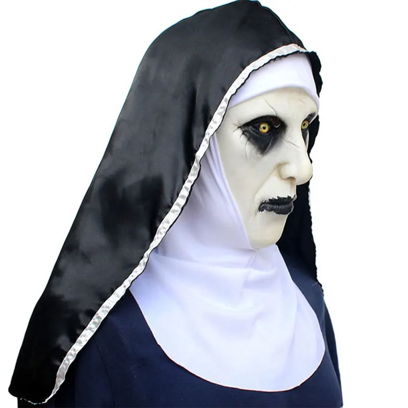 Horror Scary Nun Latex Mask w/Headscarf Valak Cosplay for Halloween Costume