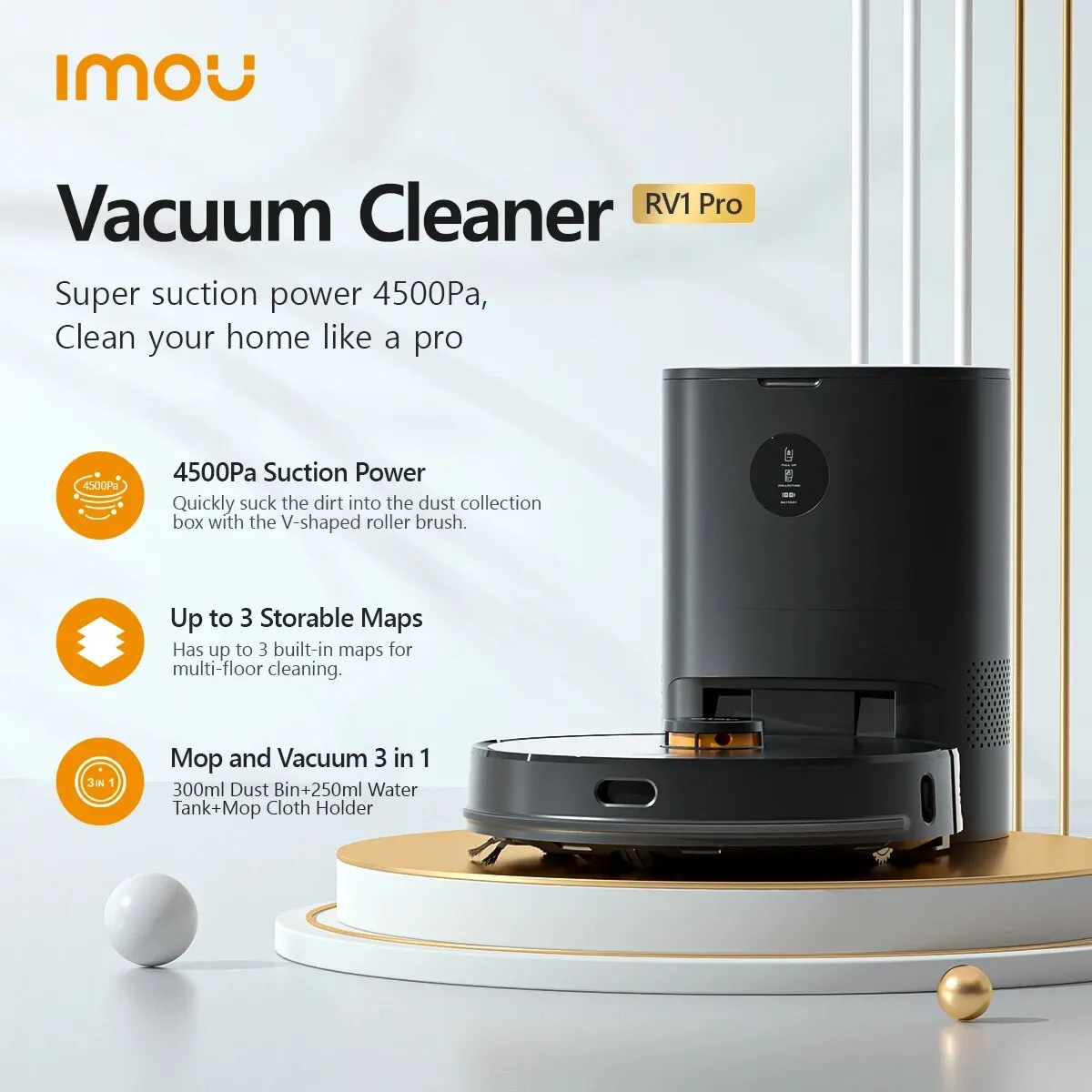 IMOURoboticSelfEmptyVacuumCleanerRobotStrongSuction4500Pa