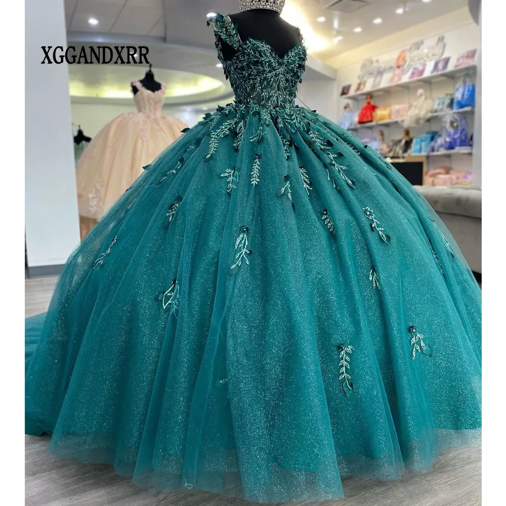 

Green Princess Quinceanera Dress Ball Gown 2024 Party Gown Lace Applique Long Train Sweet 15 16 Birthday Dress Vestido De Noiva
